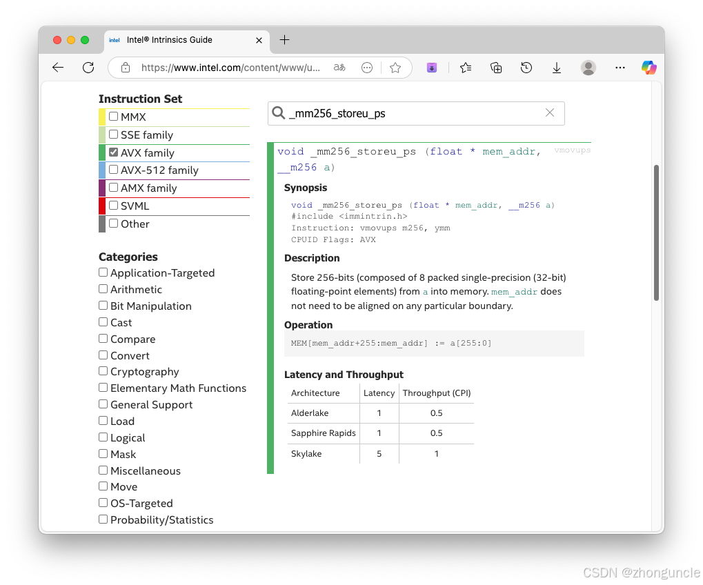 Intel Intrinsics Guide: _mm256_storeu_ps documentation