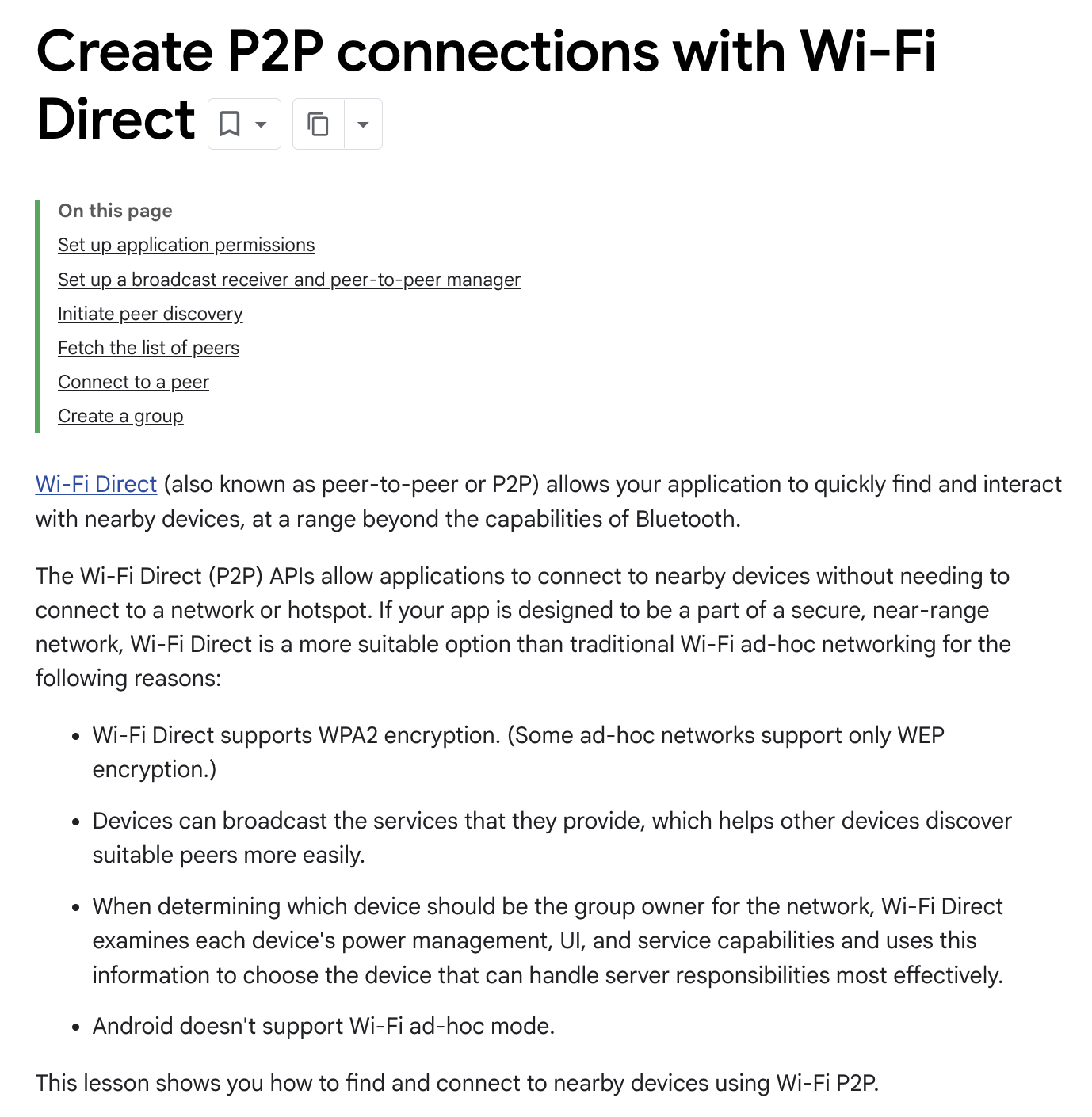 Android Wi-Fi Direct development documentation screenshot