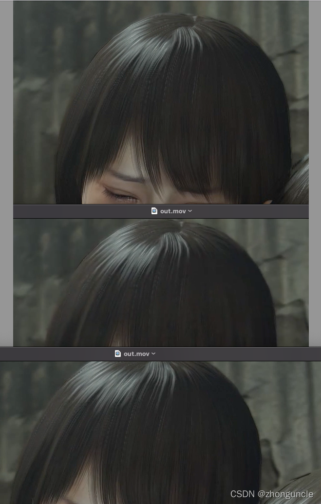 Quality comparison: source, default, and 10000k bitrate outputs