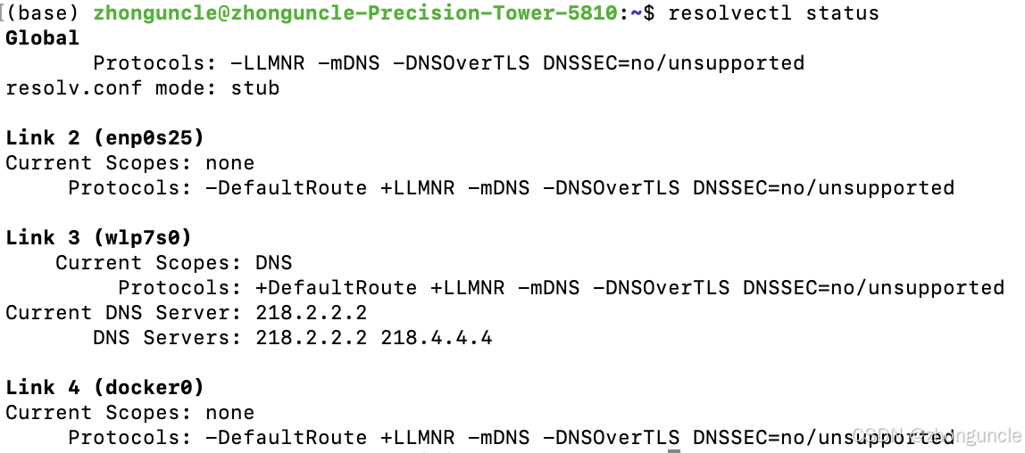 resolvectl status showing correct DNS configuration
