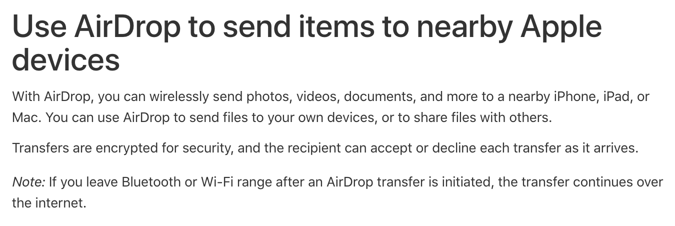 Apple AirDrop network usage explanation