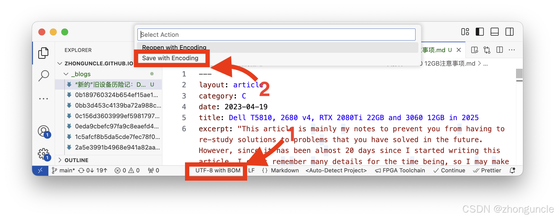 VSCode Save with Encoding option to convert to UTF-8