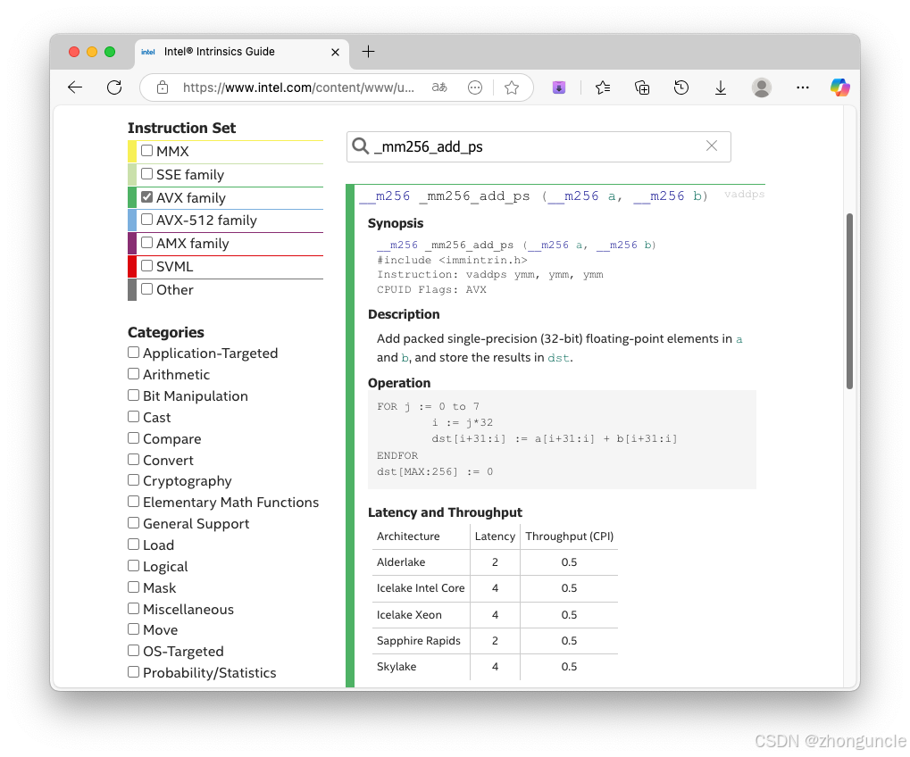 Intel Intrinsics Guide: _mm256_add_ps documentation