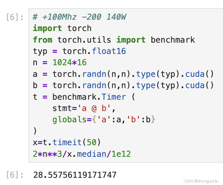 FP16 benchmark result after tuning (28.58 TFLOPS)