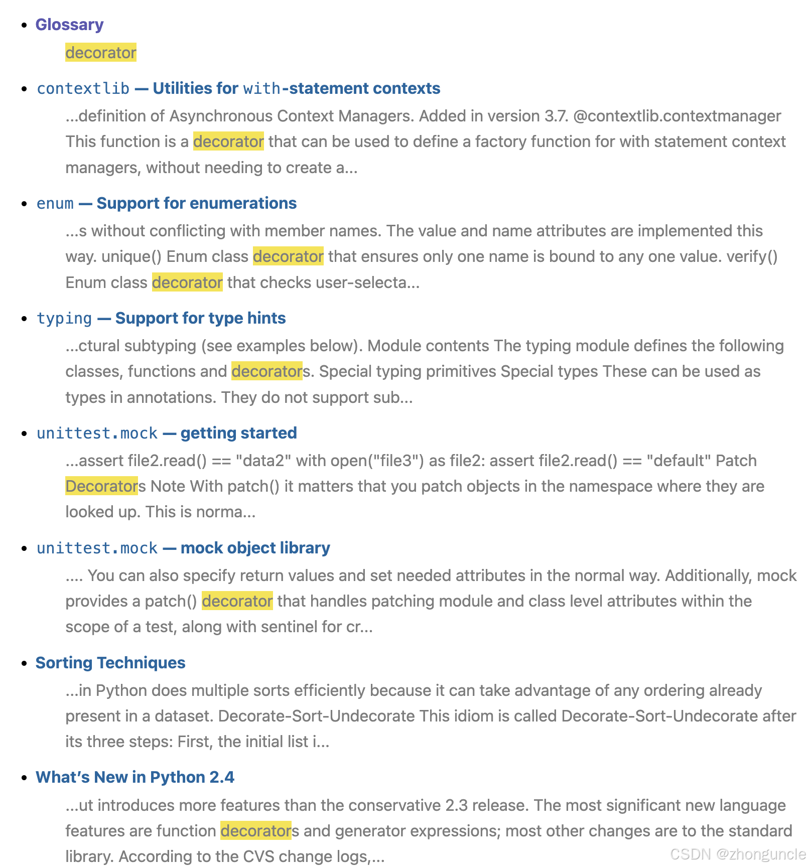 Python official documentation snippet about decorators