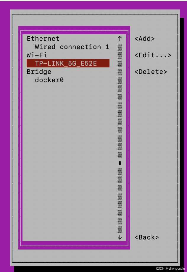 nmtui interface showing Wi-Fi connection