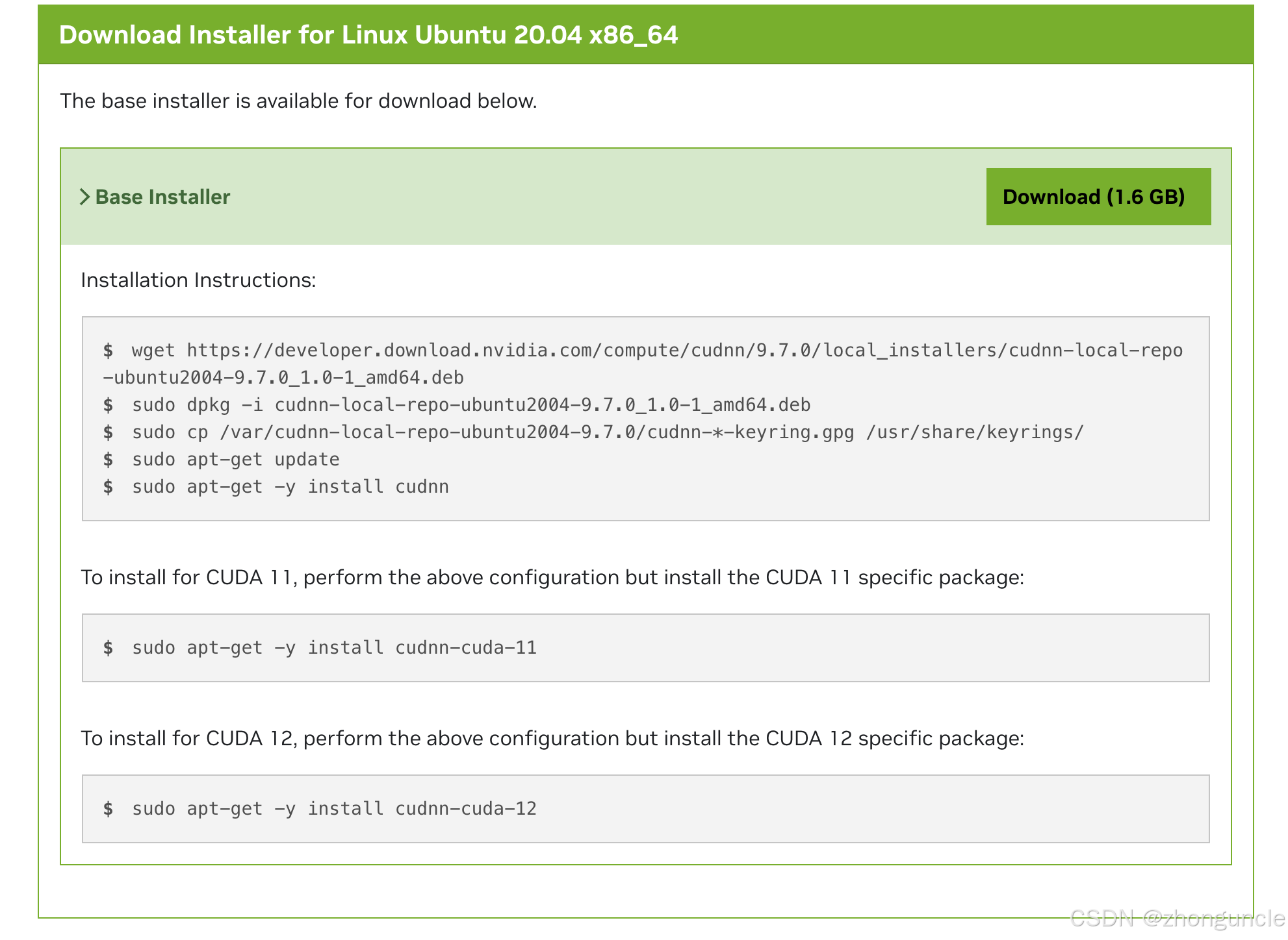 cuDNN official installation instructions