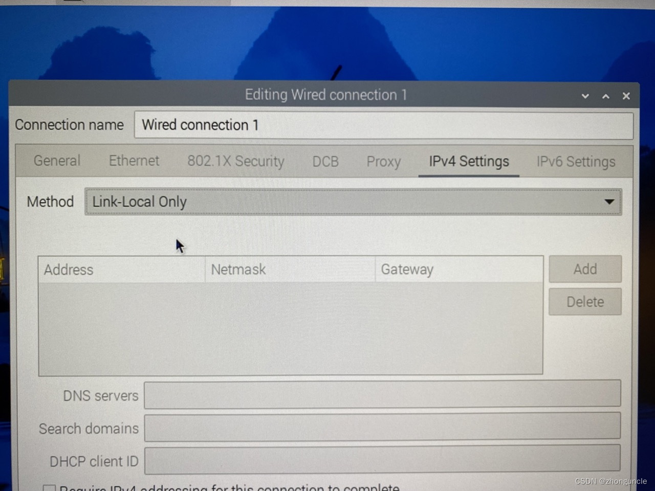 IPv4 Settings tab with 'Link_Local Only' selected