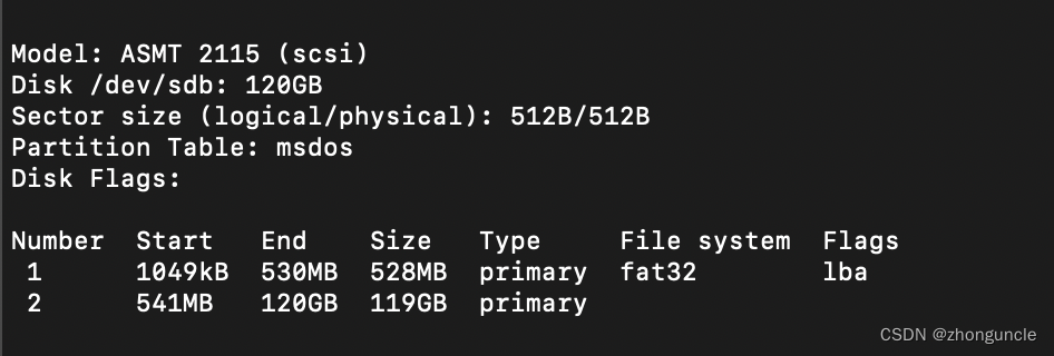 No information for the second partition