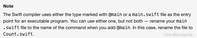 Apple's official documentation showing main.swift/@main entry point rule