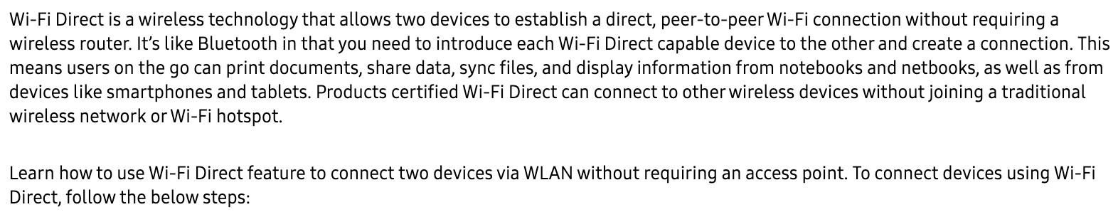Samsung Wi-Fi Direct introduction screenshot