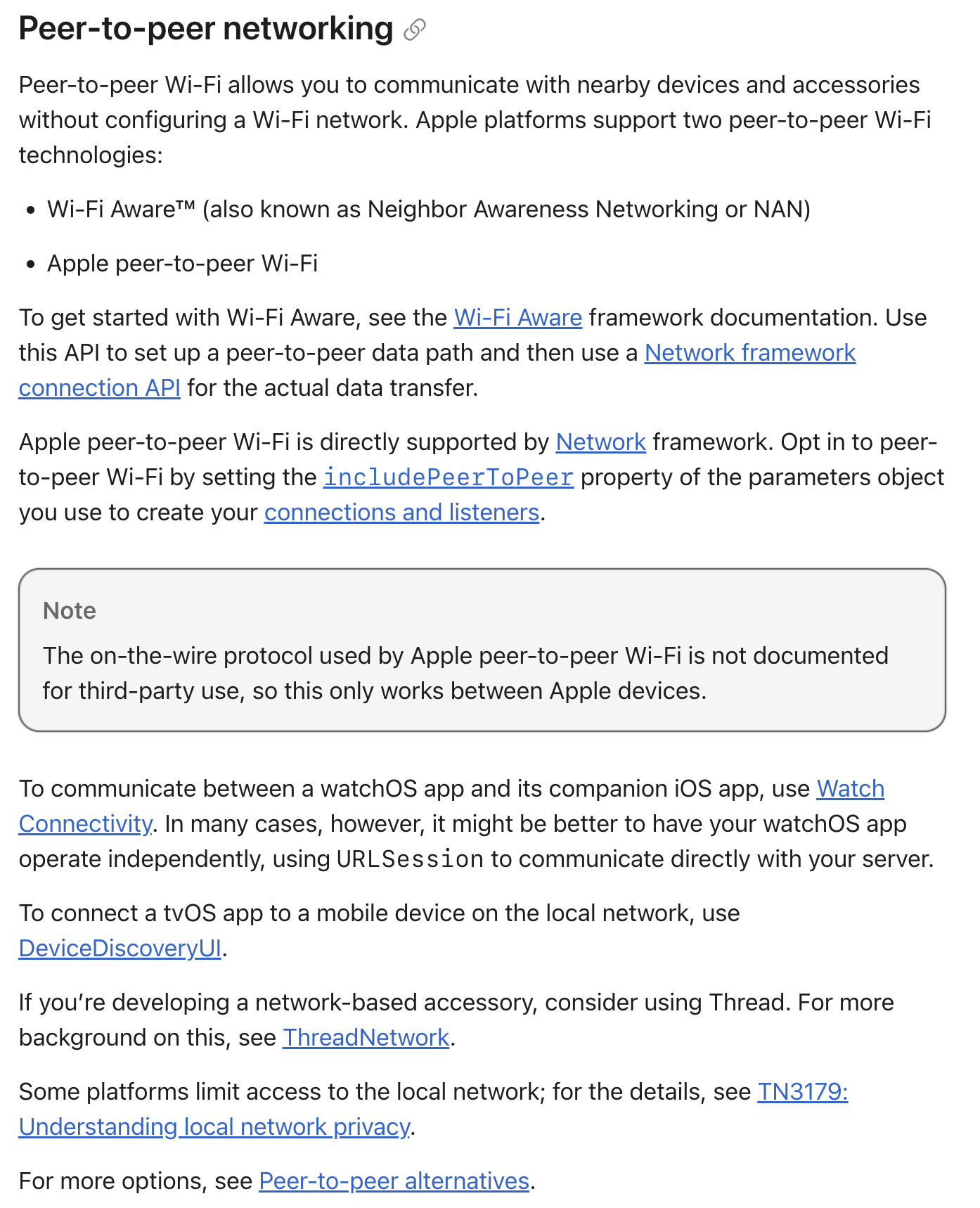 Apple's peer-to-peer networking introduction from TN3151