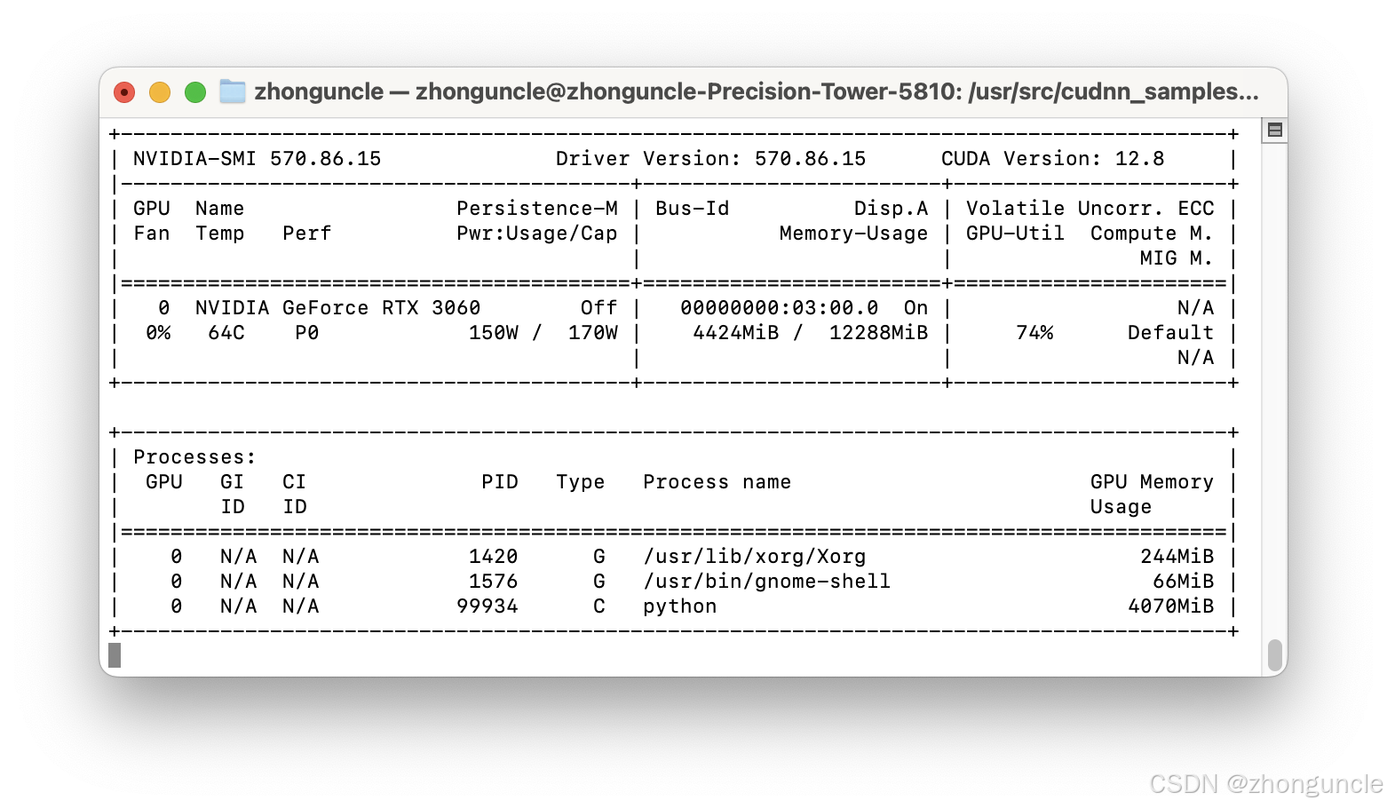 nvidia-smi showing high GPU utilization (90%+) after cuDNN installation
