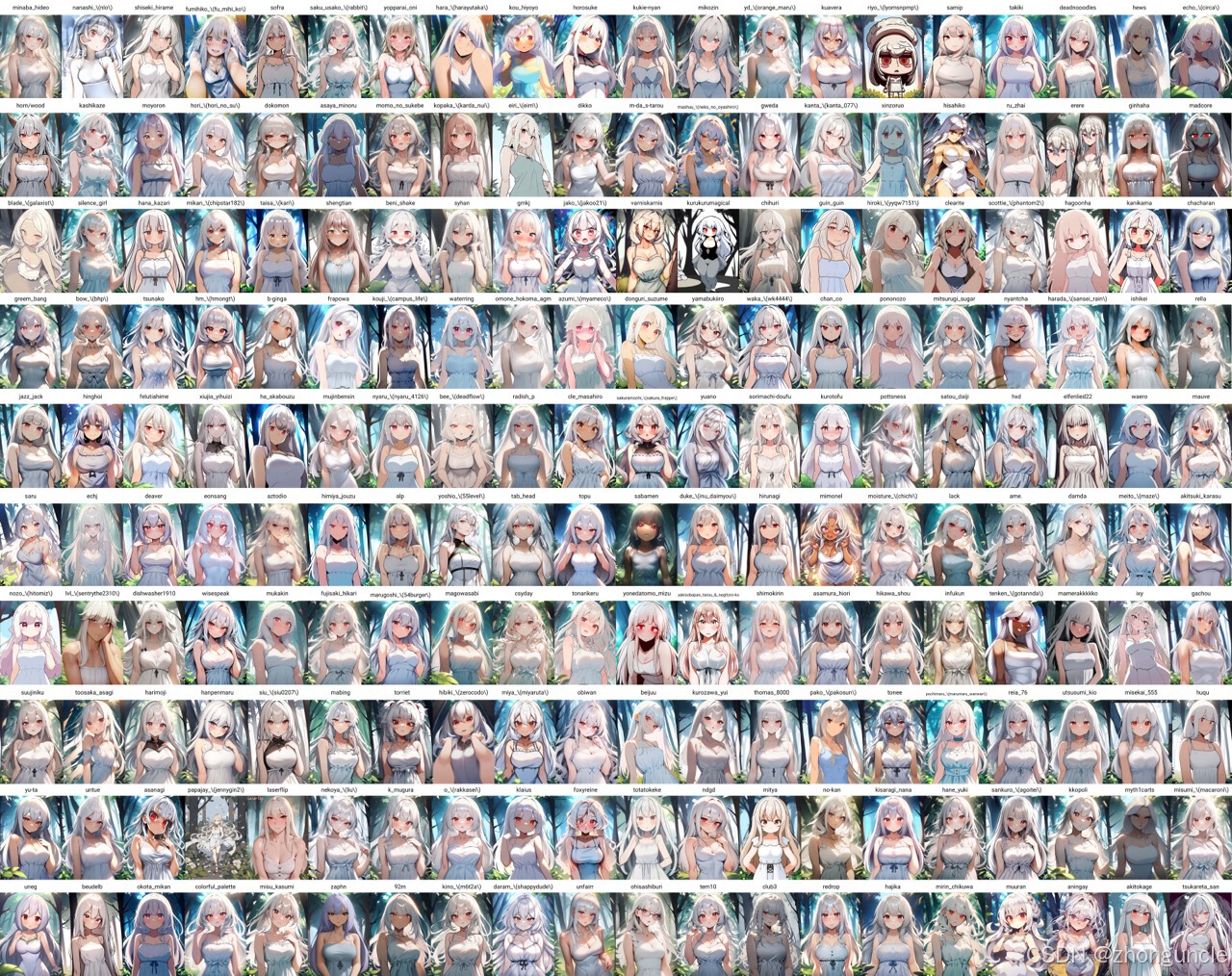 Animagine XL v3.1 artist style reference sheet