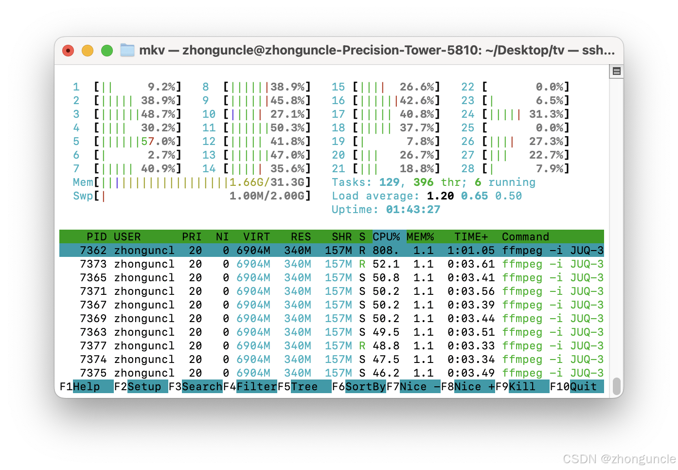 CPU utilization with software decoding (no hardware decoder specified)