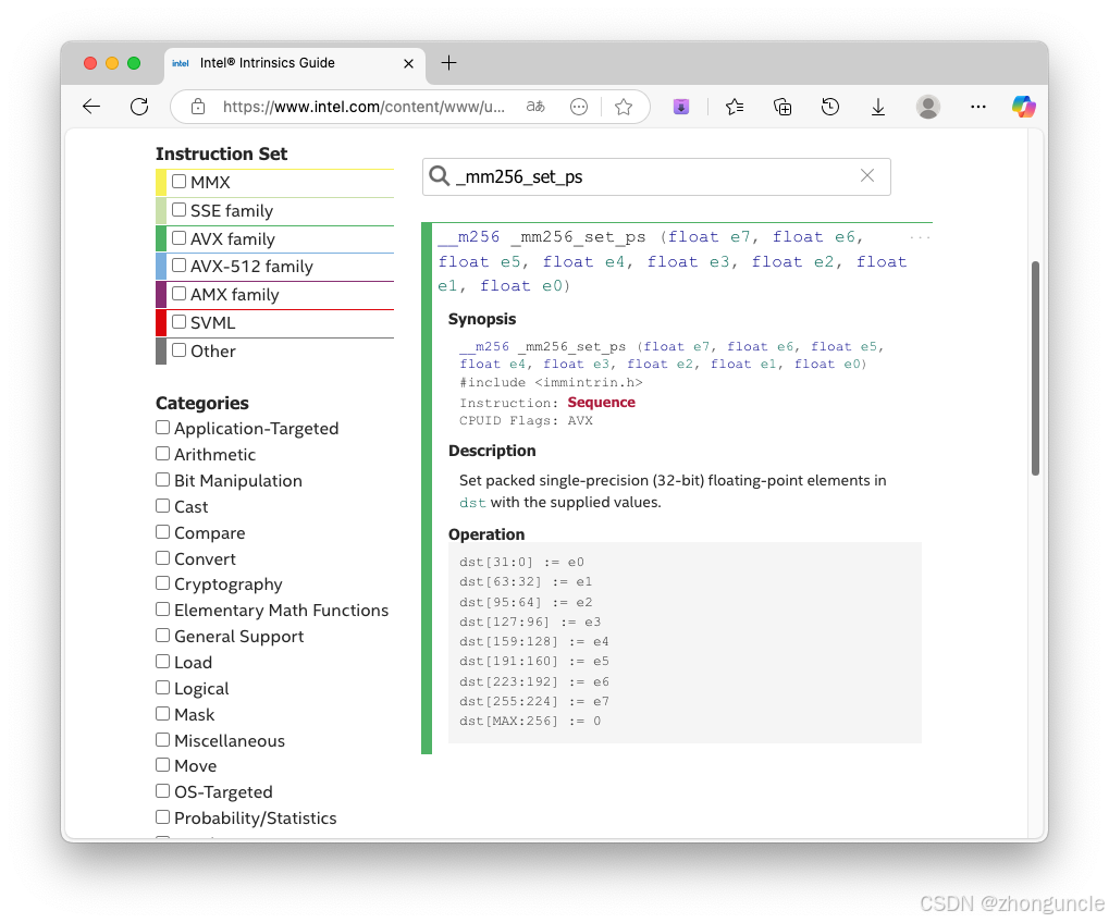 Intel Intrinsics Guide: _mm256_set_ps documentation