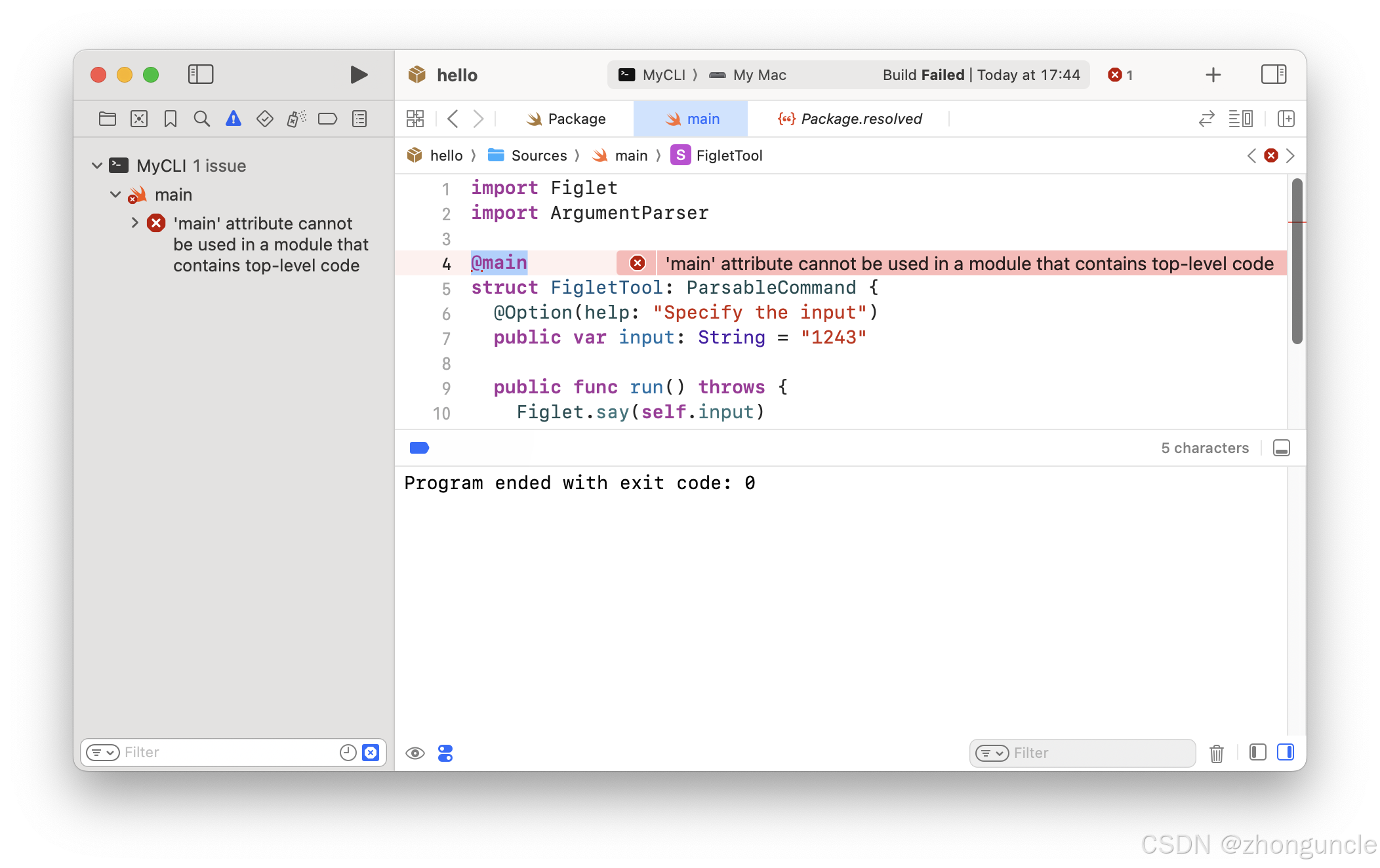 Xcode error showing main attribute conflict