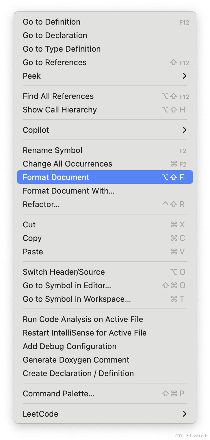 Format Document option in VS Code right-click menu